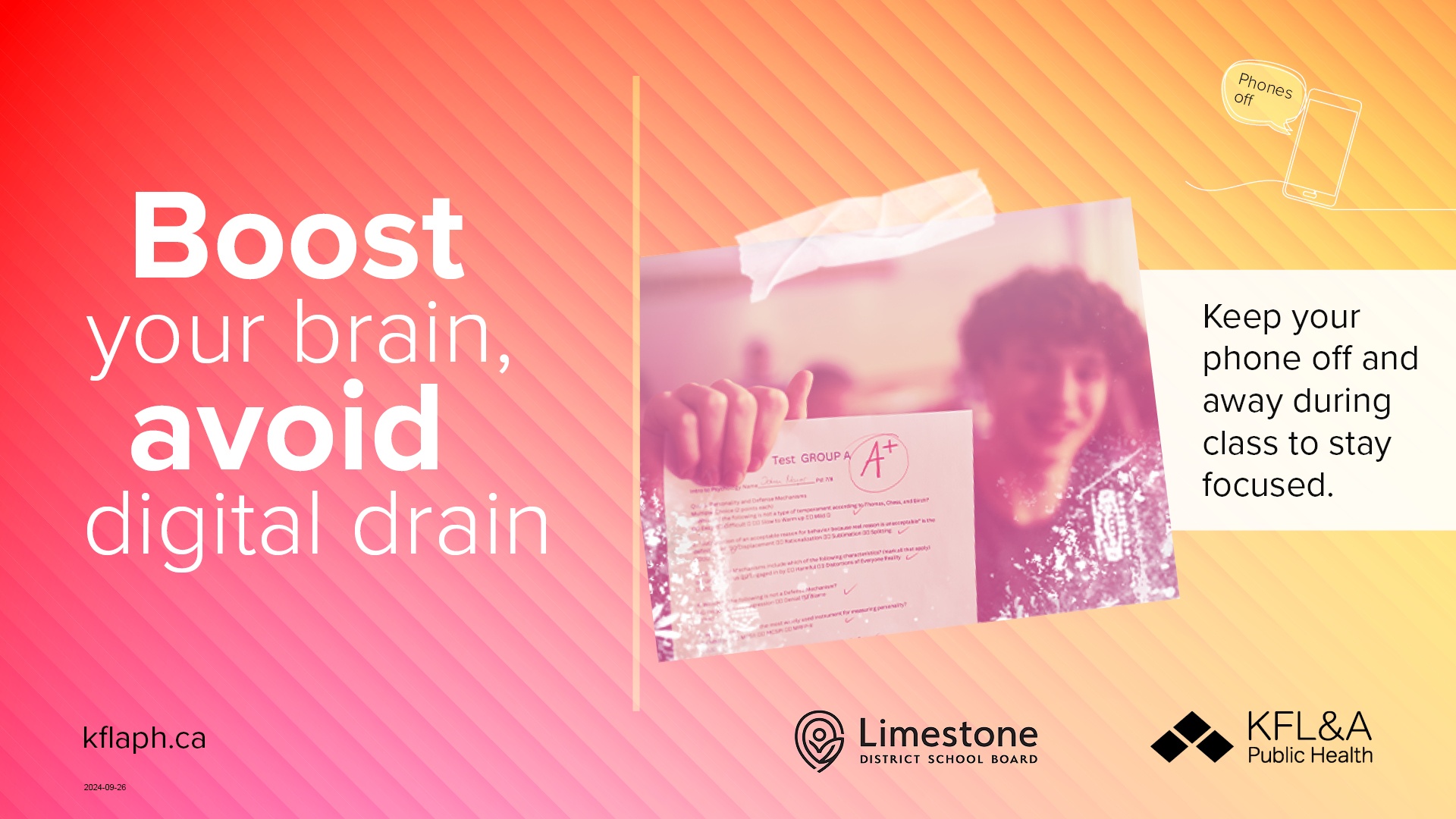 Boost your brain, avoid digital drain. Keep your phone off and away during class to stay focused.